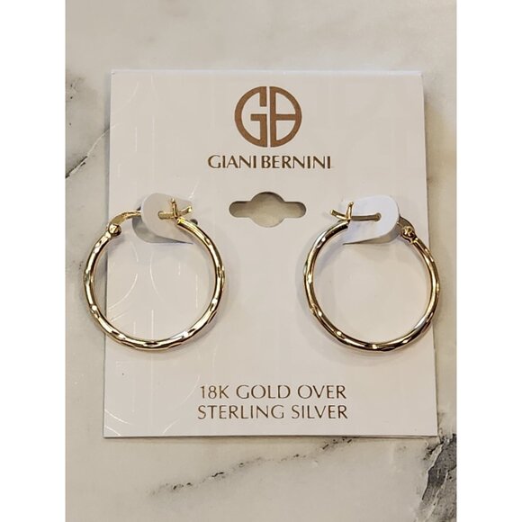 Giani Bernini 18K Gold Over Sterling Silver Textured Hoop Earrings - Picture 1 of 4